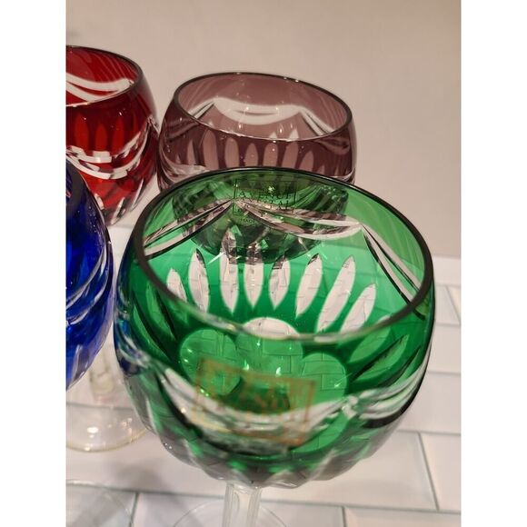 FIFTH AVENUE PRINCESS Set of 4 Cut-To-Clear Wine Goblets Green-Purple-Blue-Red - Picture 15 of 16